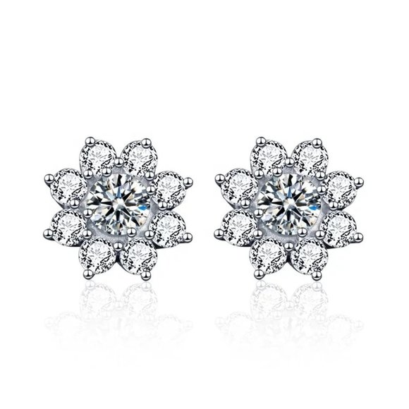 Jewelry - Certified 1ct. t.w. Diamond Flower Earrings 18k White Gold over Italy Silver